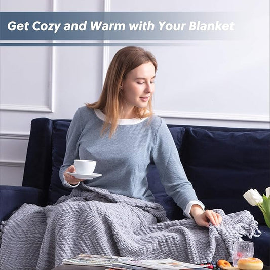 Bedsure Throw Blankets for Couch - Textured Chunky Knit Woven Chenille Blanket - Super Soft, Warm Decorative Boho Throw with Tassels for Bed, Sofa and Living Room Decor, Grey, 60x80 Inches
