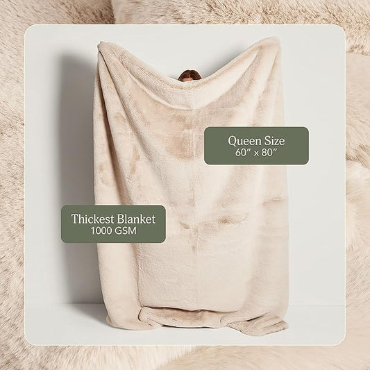 UnHide Marshmallow - Faux Fur Blanket - Heavy Weight, Extra Soft Blanket - Made from Recycled Materials - Machine Washable - Medium (60" x 80") - Beige Bear