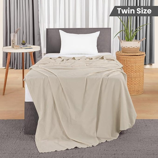 Utopia Bedding Khaki 100% Cotton Blanket [Twin Size - 90x72 Inch] 350GSM Lightweight, Soft and Breathable Thermal Blanket for All Seasons