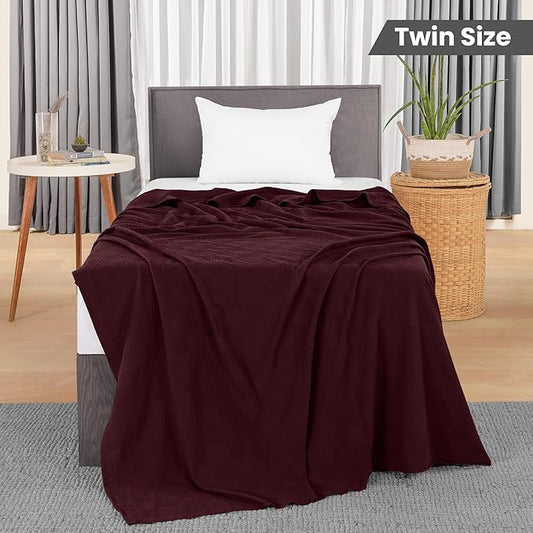 Utopia Bedding Burgundy 100% Cotton Blanket [Twin Size - 90x72 Inch] 350GSM Lightweight, Soft and Breathable Thermal Blanket for All Seasons