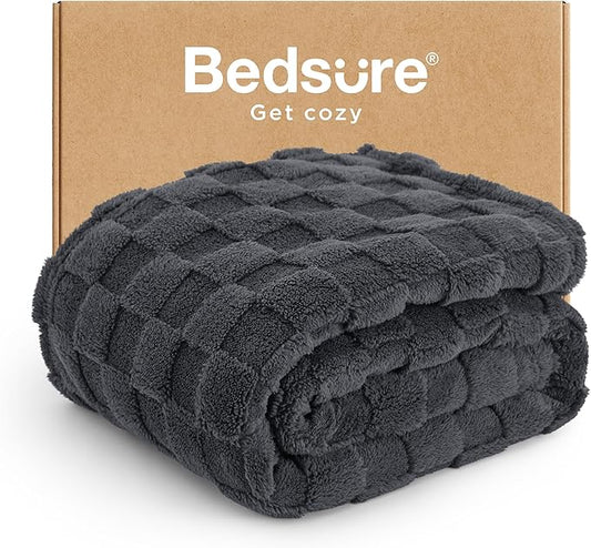 Bedsure Dark Grey Fleece Blanket for Couch - Checkered Throw Blanket for Women, Cute Soft Cozy Throw for Girls, 50x60 Inches