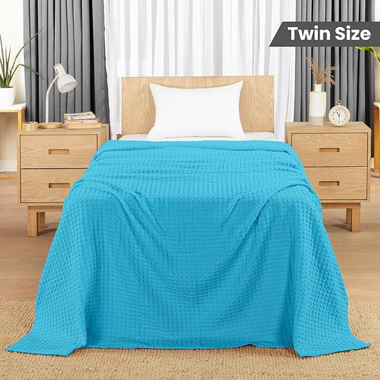 Utopia Bedding Teal 100% Cotton Waffle Blanket 300 GSM [Twin - 90x72 Inch] Soft Lightweight Breathable Bed Blanket for All Season