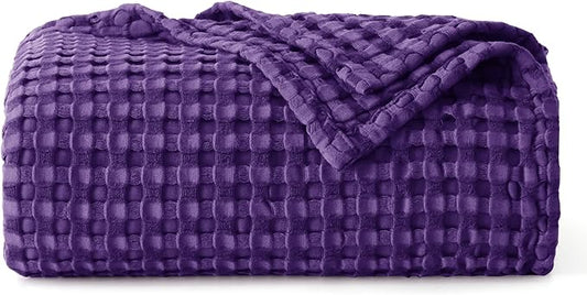 Bedsure Cooling Cotton Waffle Weave Throw Blanket - Lightweight Breathable Blanket of Rayon Derived from Bamboo for Hot Sleepers, Luxury Throws for Bed, Couch and Sofa, Purple, 50x70 Inches
