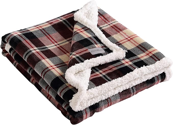 Eddie Bauer - Blanket, Super Soft Reversible Sherpa & Brushed Fleece Bedding, Throw Blankets for Couch, Ideal for Lounging (Trailhead Plaid Red)