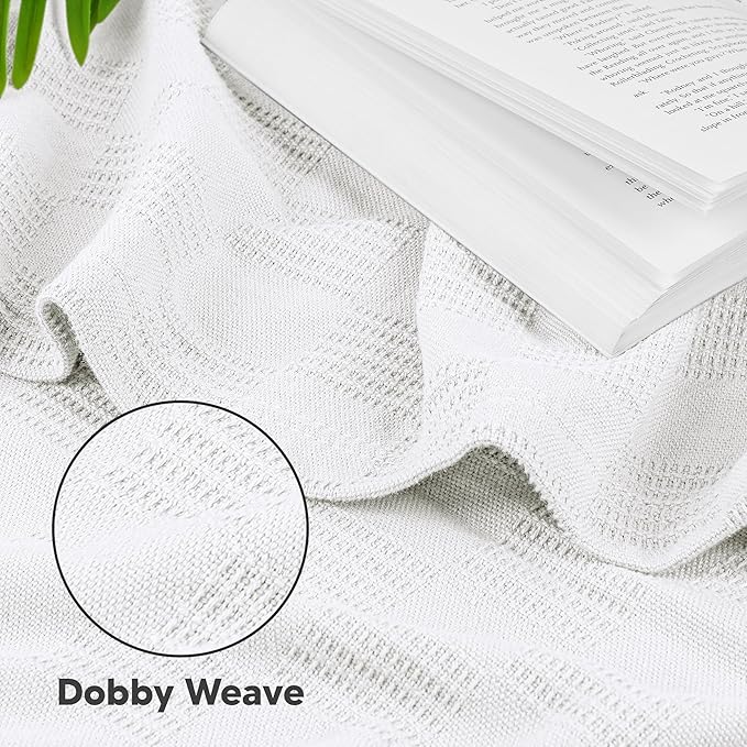 Utopia Bedding White 100% Cotton Blanket [Big Size - 120x120 Inch] 350GSM Lightweight, Soft and Breathable Thermal Blanket for All Seasons