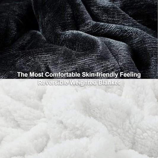 Alomidds Weighted Blanket Twin 20 Pounds, Adult Weighted Blankets with Soft Plush Flannel Fleece & Cozy Warm Sherpa for Sofa Bed, Microfiber Heavy Blanket Great for Calming, 48 x 72inches,Dark Grey