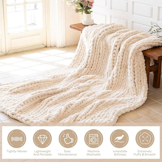 Chunky Knit Blanket – Heavyweight 7.99 lbs & 3cm Ultra-Thick Yarn Upgrade |Luxury Size Throw, Woven Rope for Couch, Bed, Sofa | Machine Washable – Cozy Home Decor & Gift