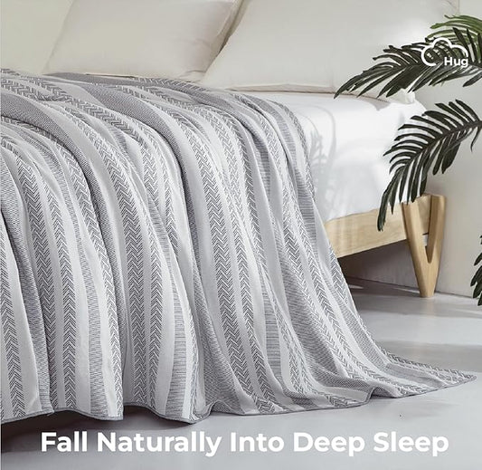 Blanktes Queen Size for Bed-50% Rayon Derived from Bamboo & 50% Cotton Breathable Blanket for Hot Sleepers，Lightweight and Soft Cooling Throws for Summer，Navy，90x90 inches