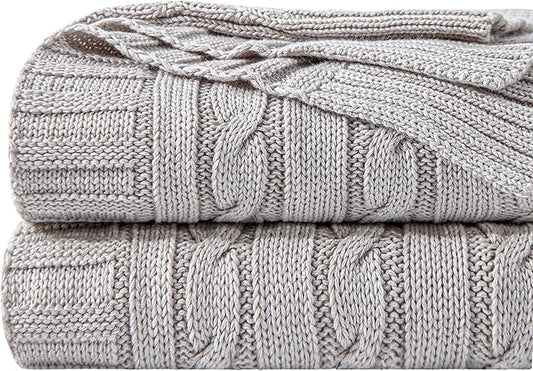 NTBAY 100% Pure Cotton Cable Knit Throw Blanket, Super Soft Warm 51x67 Knitted Throw Blanket for Couch, Sofa, Chair, Bed - Extra Cozy, Machine Washable, Comfortable Home Decor, Silver Grey