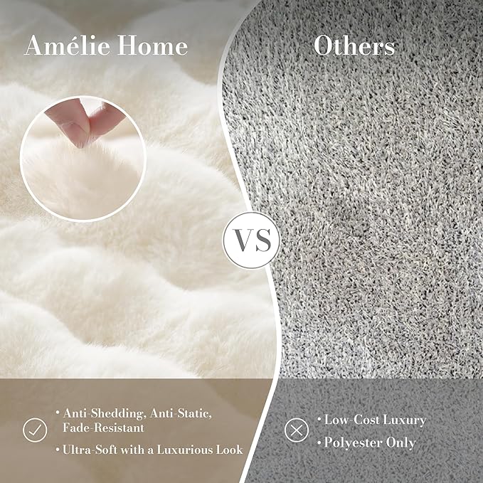 Amélie Home Faux Fur King Size Blanket, Fuzzy Soft Plush Thick Bubble Blanket for Bed Sofa Bedroom Living Room, 108 x 90 Inches, Cream White