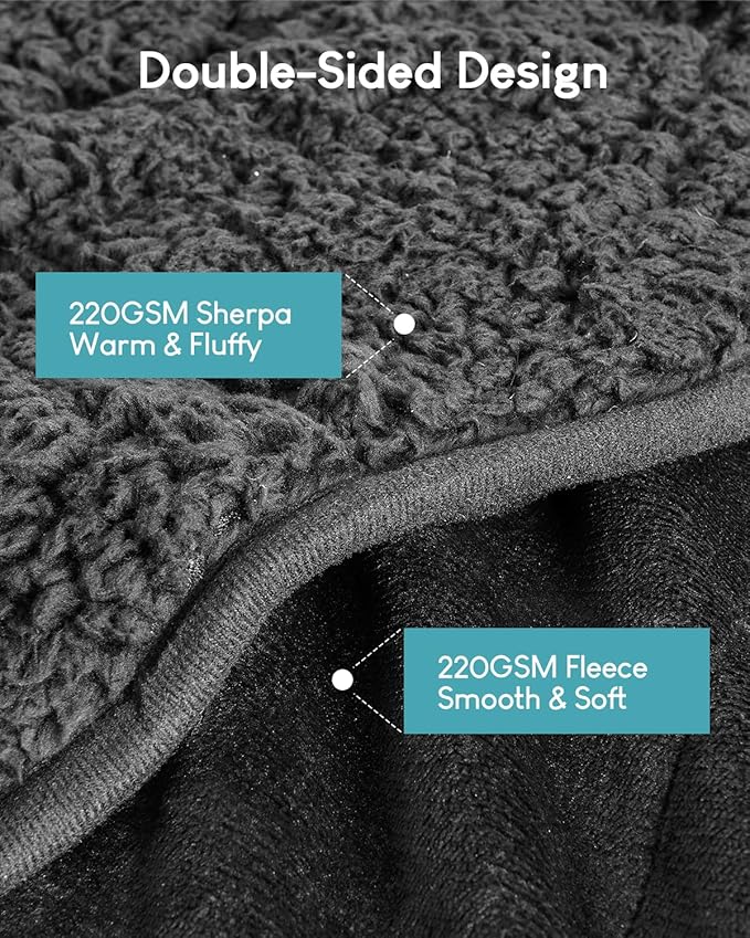 Cottonblue Weighted Blanket 20lbs for Queen Ded - Ultra Soft, Cozy Comfort Sherpa Blanket for Relax and Sleep, Heavy Bed Blankets with Cemaric Beads, 60x80 Inches,Black