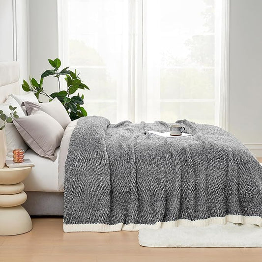 Snuggle Sac Soft Warm Bed Blanket Oversized Twin XL 66x90“, Super Soft Warm Blankets for Bed, Living Room, Luxurious Microfiber Blanket Dupes, Heather Black, 66x90 inches