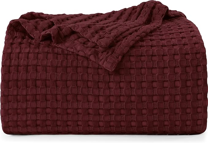 Utopia Bedding Burgundy 100% Cotton Waffle Blanket 300 GSM [King - 90x108 Inch] Soft Lightweight Breathable Bed Blanket for All Season