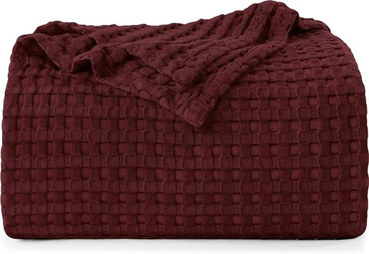Utopia Bedding Burgundy 100% Cotton Waffle Blanket 300 GSM [King - 90x108 Inch] Soft Lightweight Breathable Bed Blanket for All Season
