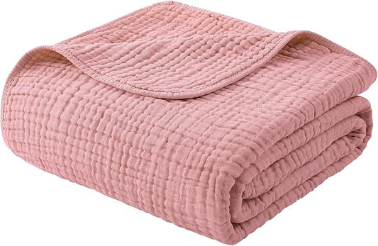 Yoofoss Muslin Blanket 100% Cotton Large Twin Size 60" x 80" for Bed Couch Summer Gauze Blanket for Adults Lightweight and Breathable Bean Paste