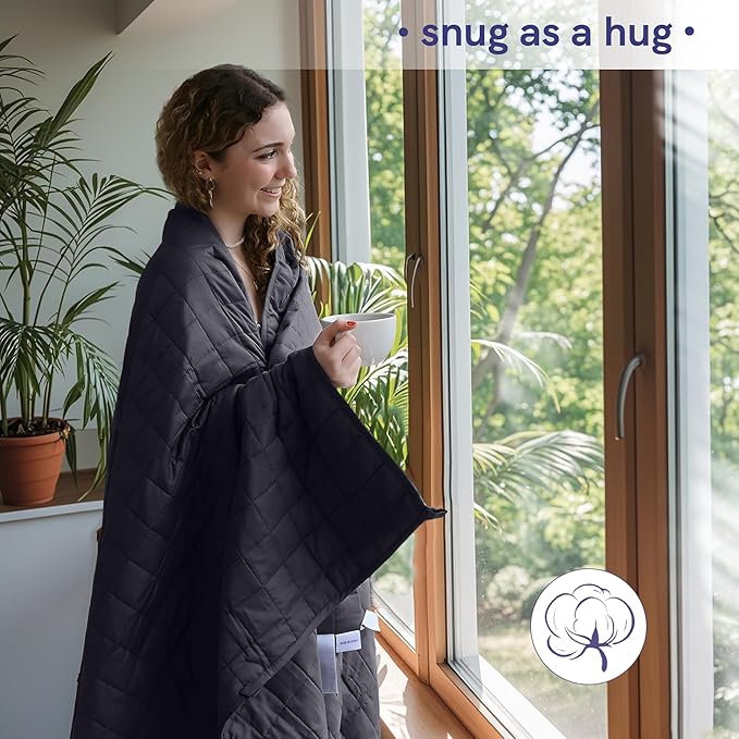 YnM Exclusive Weighted Blanket, Soothing Cotton, Smallest Compartments with Glass Beads, Bed Blanket for Two Persons of 70~140lbs, Ideal for Queen or King Bed (80x87 Inches, 15 Pounds, Dark Grey)