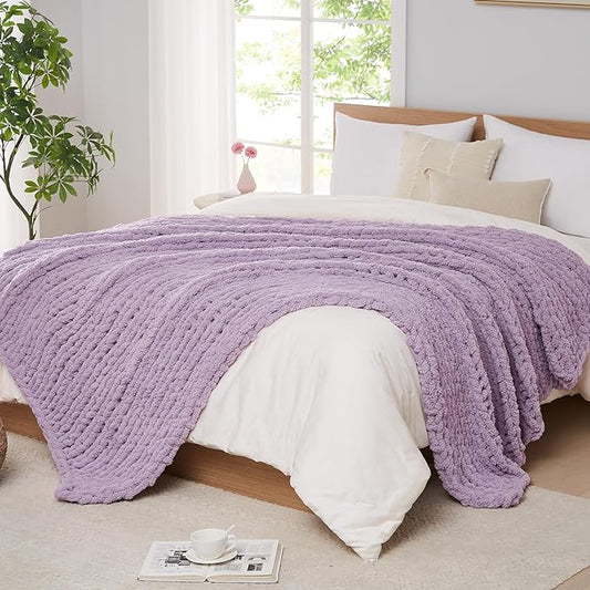 L'AGRATY Chunky Knit Blanket Throw - Soft Chenille Yarn Throw Blanket 30x40：Handmade Thick Cable Knit Crochet Blanket - Large Knit Blanket Chunky Rope Knot Throw Blanket for Couch Sofa Bed Home Decor