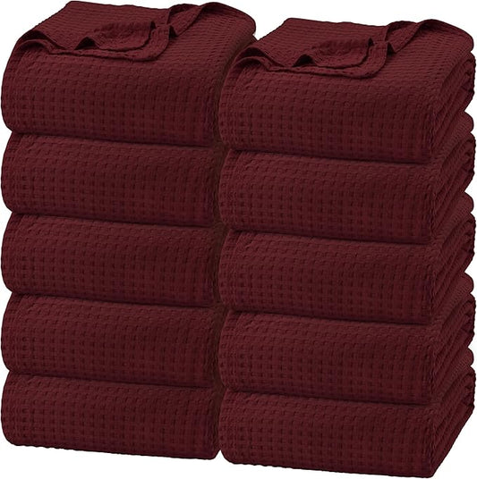 Utopia Bedding Burgundy 100% Cotton Waffle Blanket 300 GSM [Twin - 90x72 Inch] Soft Lightweight Breathable Bed Blanket for All Season (Pack of 10)
