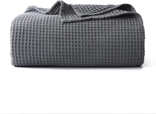 100% Cotton Waffle Blanket (Charcoal - Twin Size - 66 * 90''), Pre-Washed and Anti-Shrinkage Soft Lightweight Bed & Couch Blanket, 380 GSM Waffle Weave Throw Blanket for All Seasons