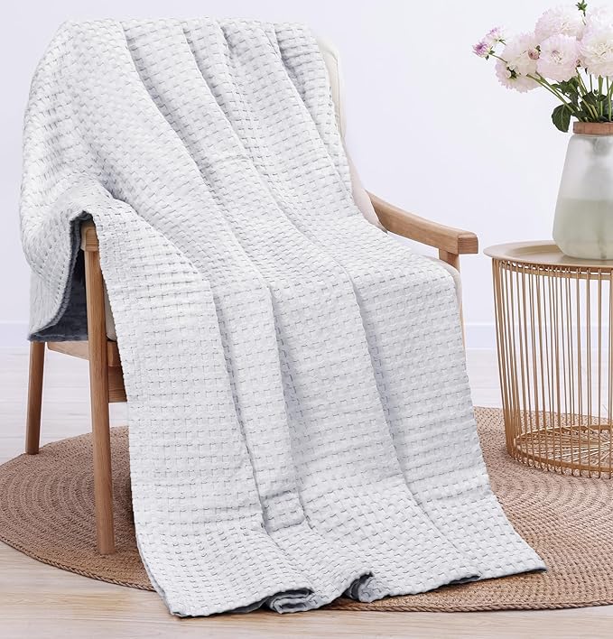 Utopia Bedding White 100% Cotton Waffle Blanket 300 GSM [Throw - 60x50 Inch] Soft Lightweight Breathable Bed Blanket for All Season