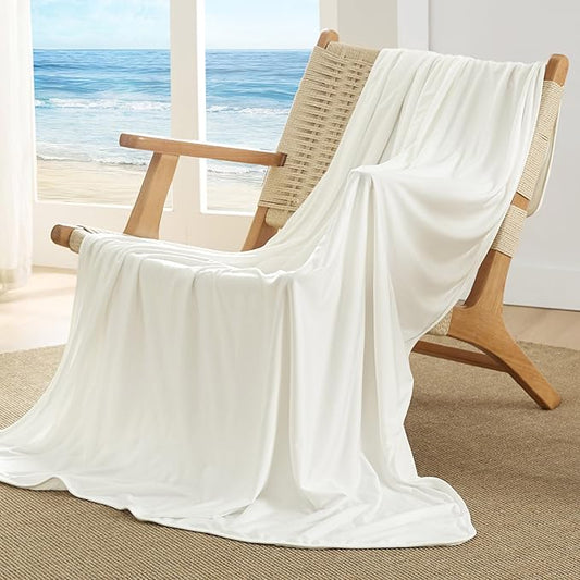 Bedsure Off White Cooling Blanket for Hot Sleepers - Summer Cold Throw Blanket for Bed, Arc-Chill Lightweight Summer Bedding, Cool Thin Ice Cold Cooled Throws with Rayon Derived from Bamboo, 50x70