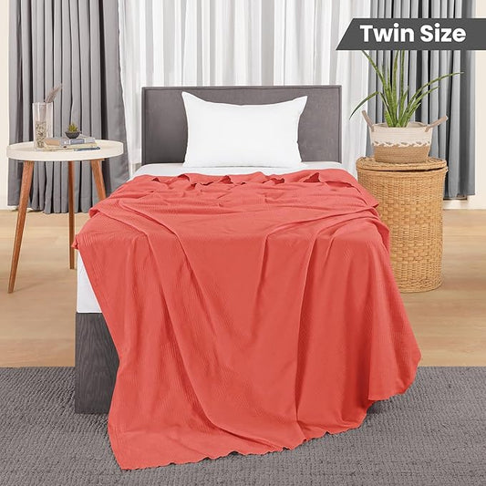 Utopia Bedding Coral 100% Cotton Blanket [Twin Size - 90x72 Inch] 350GSM Lightweight, Soft and Breathable Thermal Blanket for All Seasons