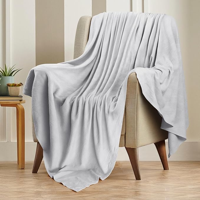 Utopia Bedding Silver 100% Cotton Blanket [Throw Size - 60x50 Inch] 350GSM Lightweight, Soft and Breathable Thermal Blanket for All Seasons