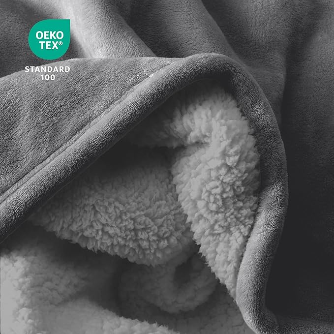 Bare Home Sherpa Fleece Blanket - King Size - Blanket for Bed, Sofa, and Couch - Warm & Lightweight - Fluffy & Soft - Reversible (King, Grey with Grey Sherpa)