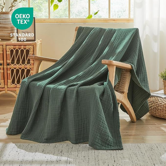 EMME Cotton Muslin Twin XL Blanket Breathable Gauze Blanket Soft Lightweight Blankets Adults Gifts for Women (Forest Green, 60"x80")