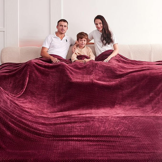 Oversized King Fleece Blanket 120x120 Inches, Seamless Soft Cozy 3D Jacquard Flannel Blanket 10'x10' Extra Large for Bed, Sofa, Couch, Travel & Camping, California King Throw, Burgandy Red Leaf