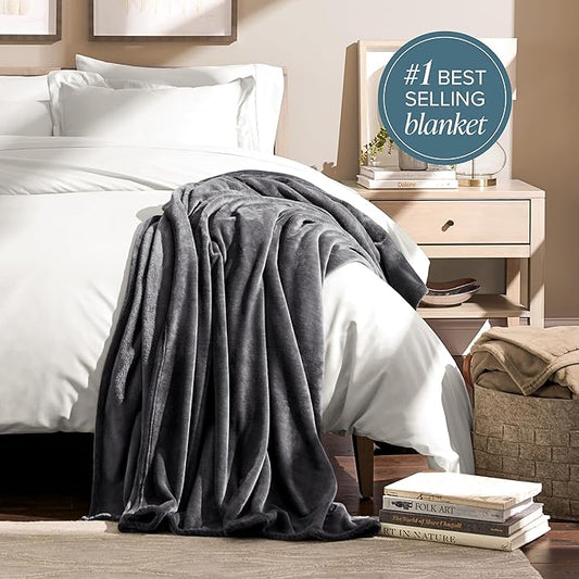 Bare Home Fleece Blanket - Throw/Travel - Ultra-Soft Lightweight for Bed, Sofa, and Couch - Luxury Microplush - Cozy Warm Blanket (Throw/Travel, Forged Iron Grey)