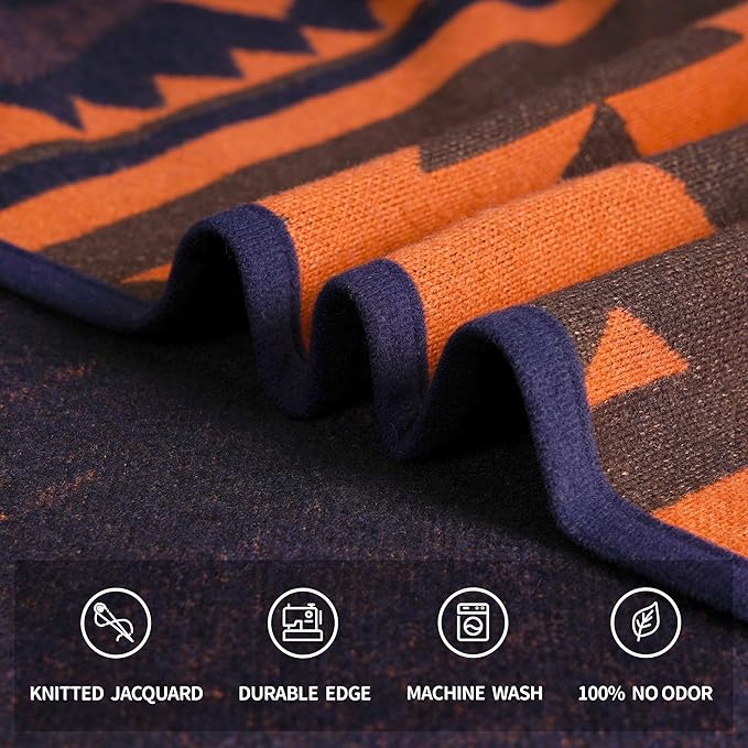ACUSHLA Merino Wool Blanket - Soft Warm Thick Washable Large Bed Couch Camping Outdoor Travel Throw Blanket All Weather, Flame Blue 79X63
