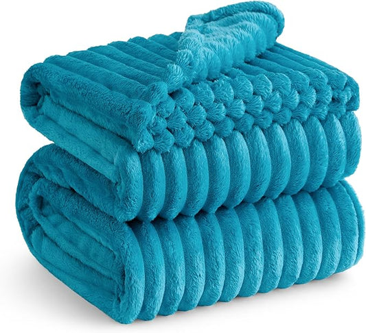 Bedsure Teal Fleece Blanket for Couch - GentleSoft Cozy Soft Blankets for Women, Cute Small Throws for Girls, 90x90 Inches