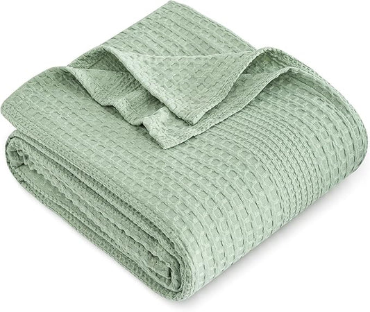 PHF Lightweight Waffle Weave Blanket Queen Size, Breathable & Ultra Soft, 90"x 90" Soft & Cozy Thin Blanket, Perfect for Summer & Hot Sleepers, Bed, Home Decor - Sage Green