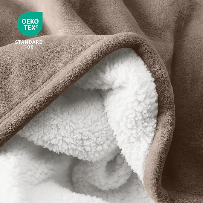 Bare Home Sherpa Fleece Blanket - King Size - Blanket for Bed, Sofa, and Couch - Warm & Lightweight - Fluffy & Soft - Reversible (King, Taupe)