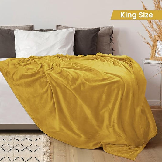 Utopia Bedding Fleece Blanket King Size Gold 300GSM Luxury Fuzzy Soft Anti-Static Microfiber Bed Blanket (90x102 Inch)