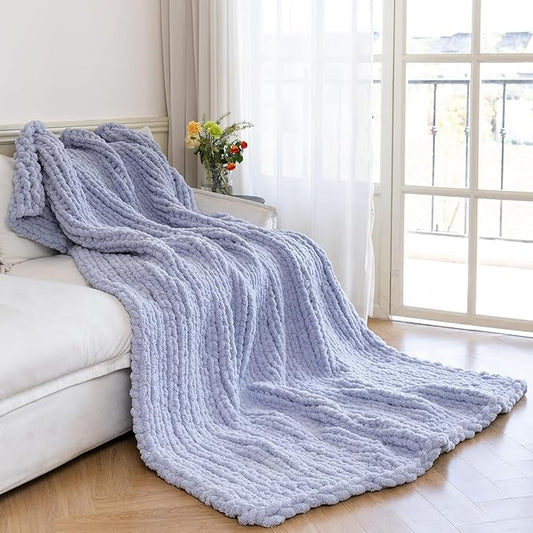 Chunky Knit Blanket - Luxury Soft Cozy Queen Size(50 * 60) Throw Blanket,100% Woven Blanket Rope Knot Throw Blanket for Couch, Sofa, Home Decor, Gift - Machine Washable（Grey）