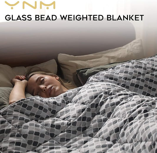 YnM Weighted Blanket — Heavy 100% Oeko-Tex Certified Cotton Material with Premium Glass Beads (Small Lattice Scroll, 60''x80'' 15lbs), Suit for One Person(~140lb) Use on Queen/King Bed