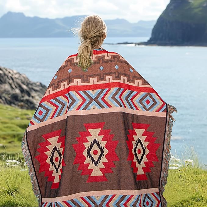MACEVIA Boho Aztec Blanket for Couch, Rustic Southwest Blanket Decorations for Home, Country Boho Throw Blankets, Southwestern Tribal Blankets Western Bedroom Room Decor (Aztec 04 50"×70")