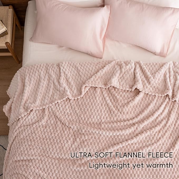 PHF Ultra Soft Flannel Fleece Blanket King Size, Lightweight 3D Jacquard Fleece Blanket, No Shedding, No Pilling, Luxury 340GSM Aesthetic Fluffy Cozy for Bed Room Decor, 108"x90", Rose Smoke