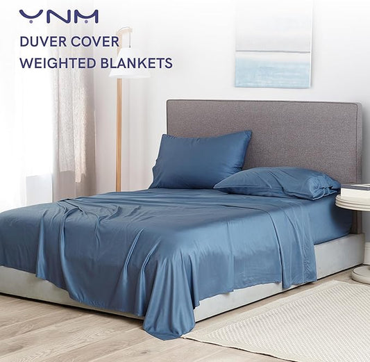 YnM Exclusive Bamboo Viscose Duvet Cover for Weighted Blankets with 16 Strings (Blue Grey, 60"x80")