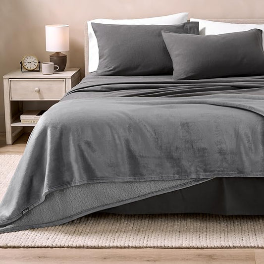 Bare Home Sherpa Fleece Blanket - Twin/Twin Extra Long - Blanket for Bed, Sofa, and Couch - Warm & Lightweight - Fluffy & Soft - Reversible (Twin/Twin XL, Grey with Grey Sherpa)