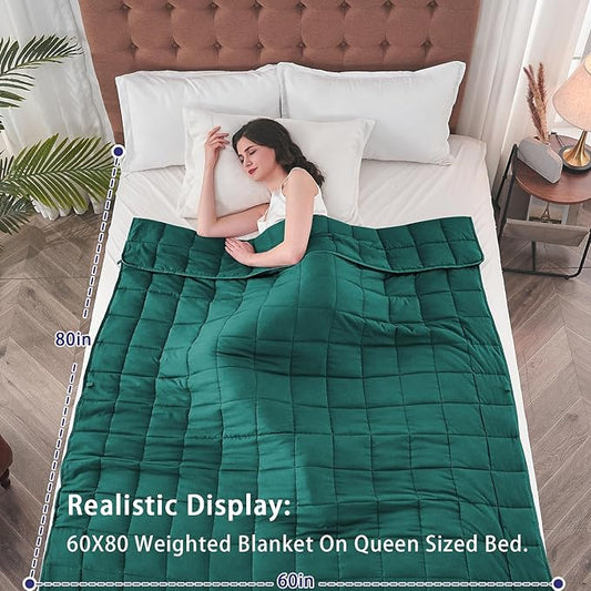 yescool Weighted Blanket for Adults (12 lbs, 60" x 80", Dark Green) Cooling Heavy Blanket for Sleeping Perfect for 110-130 lbs, Queen Size Breathable Blanket with Premium Glass Bead, Machine Washable