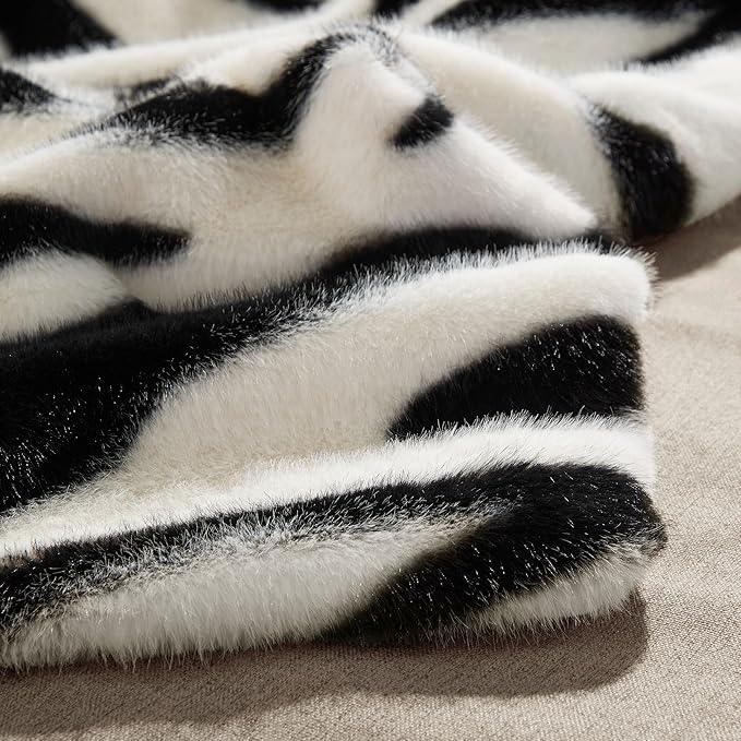 Luxury Faux Fur Heated Blanket Electric Throw - Zebra Print Ultra Soft Thick Warm Heated Blanket, 6 Heating Levels & 12 Hours Auto-Off, ETL Certified, Washable, Luxurious Gifts, 50''x60''
