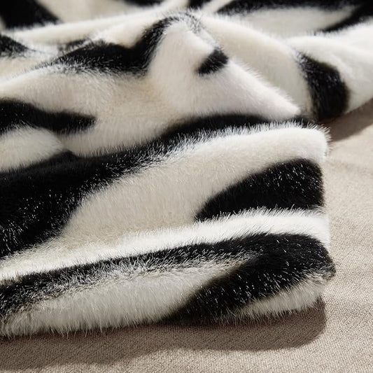 Luxury Faux Fur Heated Blanket Electric Throw - Zebra Print Ultra Soft Thick Warm Heated Blanket, 6 Heating Levels & 12 Hours Auto-Off, ETL Certified, Washable, Luxurious Gifts, 50''x60''