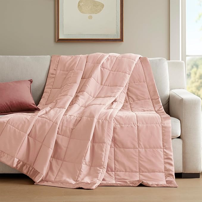 Madison Park Windom Down Alternative Blanket, Premium 3M Scotchgard Moisture Wicking Treatment, Lightweight and Soft Bed Cover For All Season, Satin Trim, Blush King