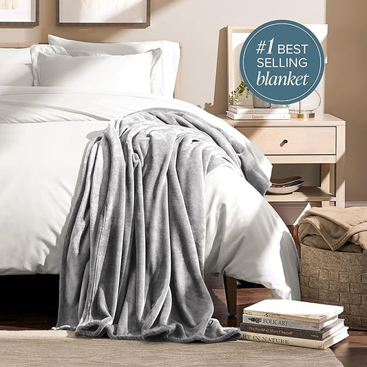 Bare Home Fleece Blanket - Full/Queen - Ultra-Soft Lightweight for Bed, Sofa, and Couch - Luxury Microplush - Cozy Warm Blanket (Full/Queen, Light Grey)
