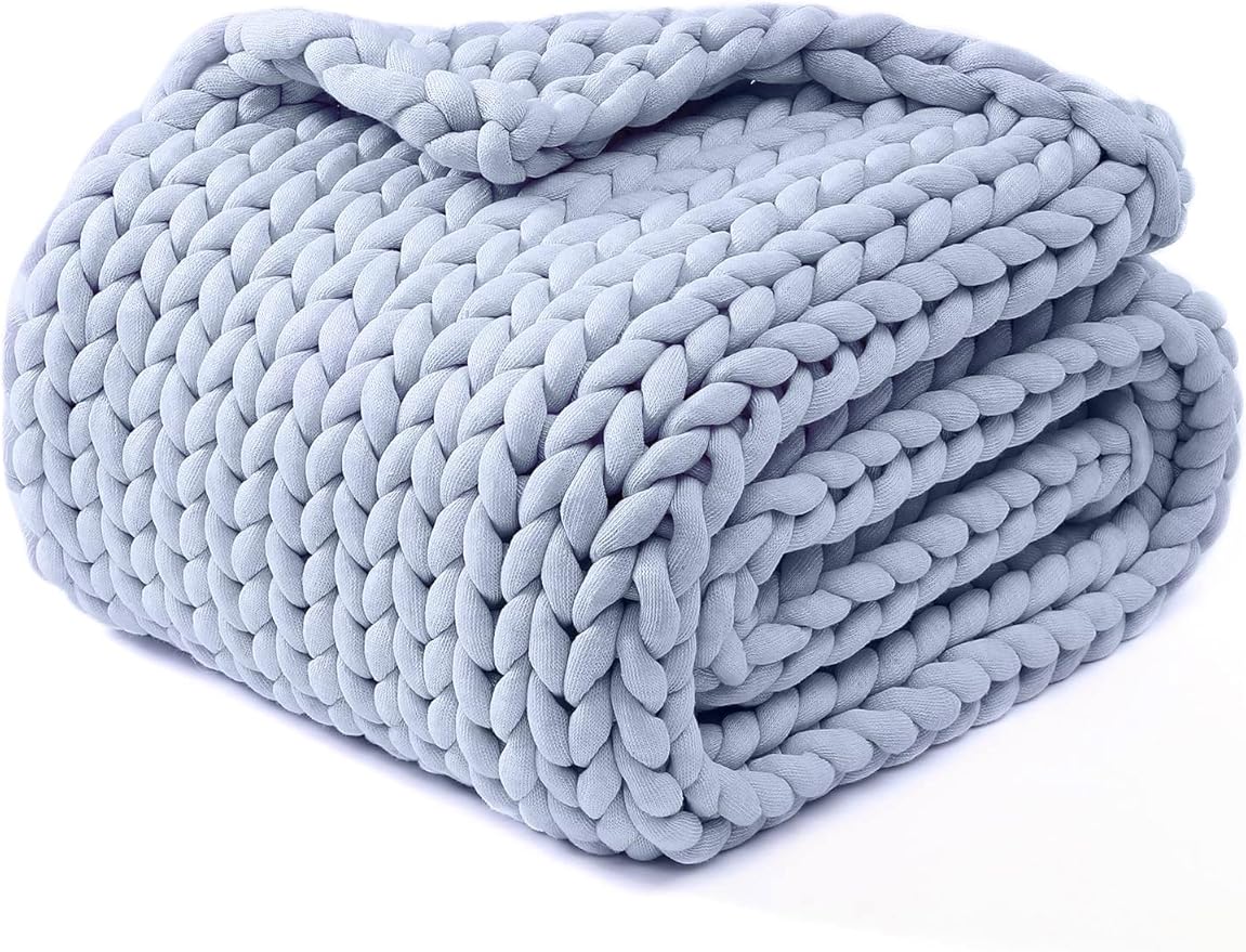 YnM Chunky Throw Blanket, Medium-Weight, Hand Knitted, Skin Friendly, Ventilated and Breathable, Machine Washable, Home Décor Piece for Couch, Sofa and Bed (Atlantis Blue, 40x50 Inch)