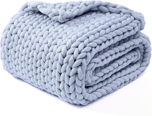 YnM Chunky Throw Blanket, Medium-Weight, Hand Knitted, Skin Friendly, Ventilated and Breathable, Machine Washable, Home Décor Piece for Couch, Sofa and Bed (Atlantis Blue, 40x50 Inch)