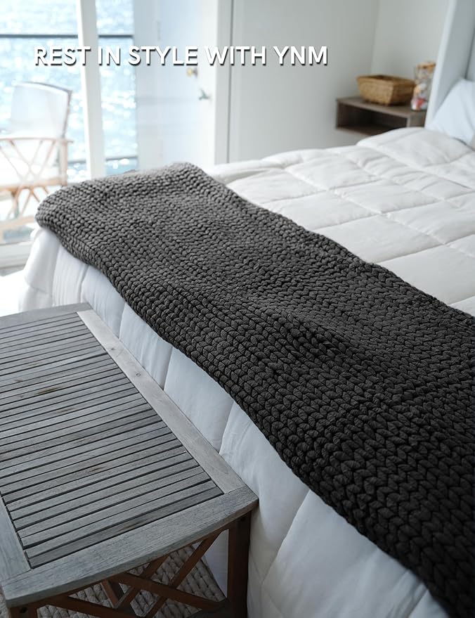 YnM Chunky Throw Blanket, Medium-Weight, Hand Knitted, Skin Friendly, Ventilated and Breathable, Machine Washable, Home Décor Piece for Couch, Sofa and Bed (Black, 60x80 Inch)